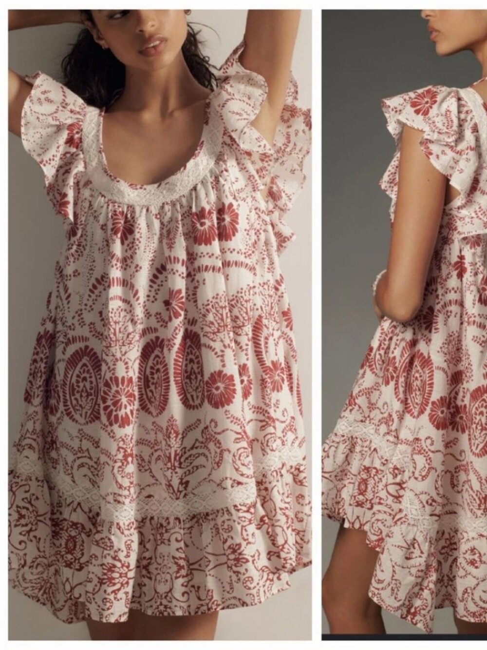 Anthropologie Maeve Flutter Babydoll Mini Sundress Dress Size XL, cotton